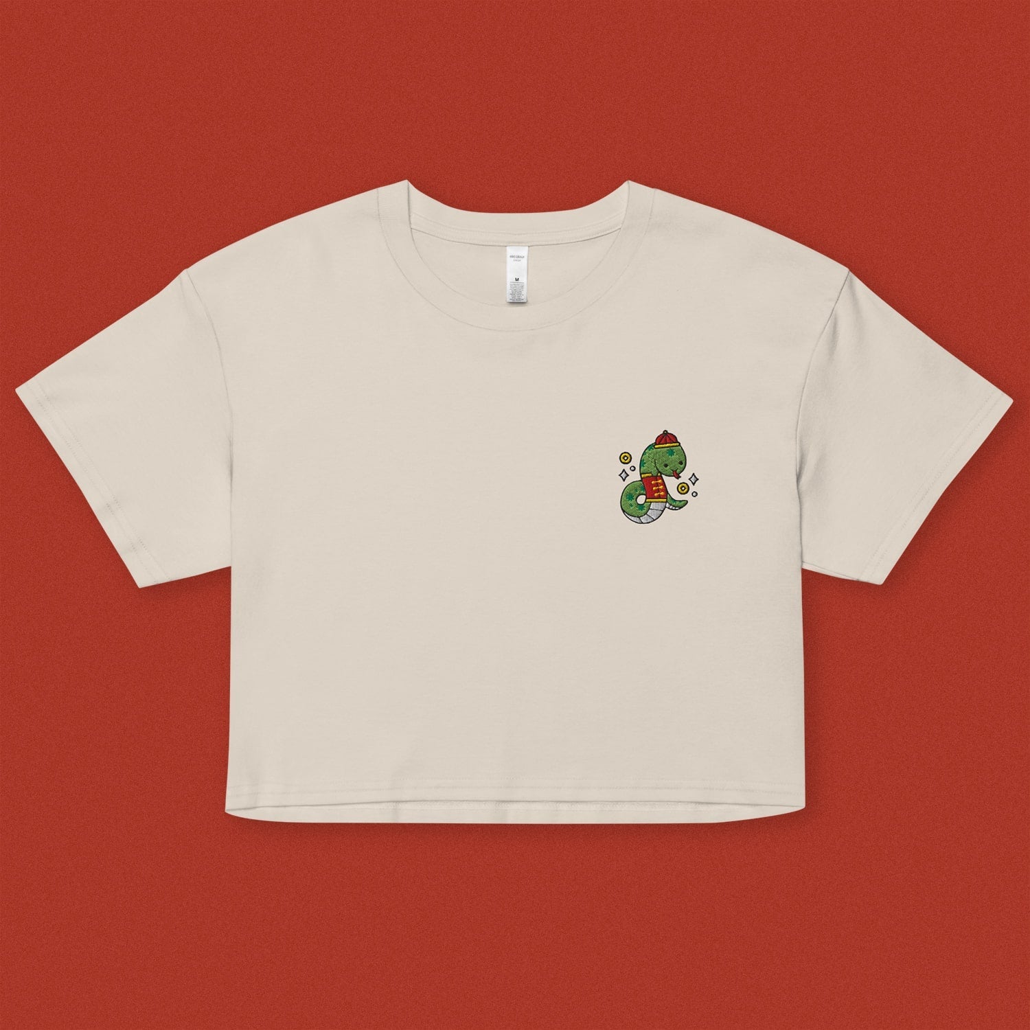 Year of the Snake Embroidered Crop T-Shirt - Ni De Mama Chinese - Inspired Clothing | Cream , XS