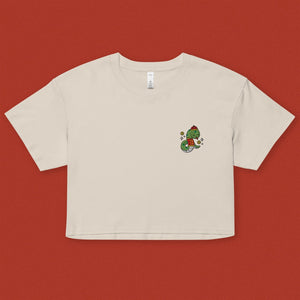 Year of the Snake Embroidered Crop T-Shirt - Ni De Mama Chinese - Inspired Clothing | Cream , XS