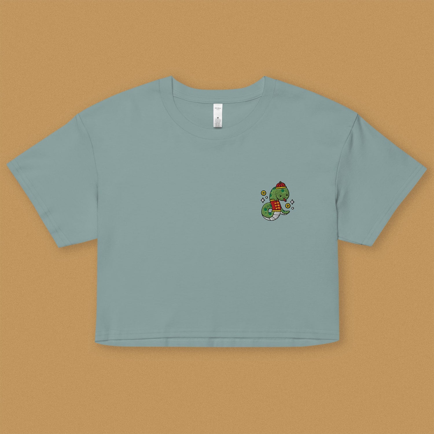 Year of the Snake Embroidered Crop T-Shirt - Ni De Mama Chinese - Inspired Clothing | Teal , XS
