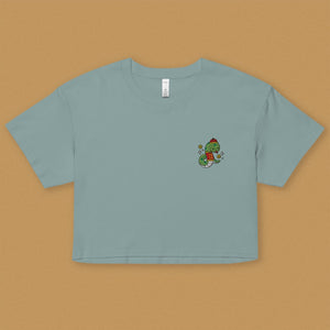 Year of the Snake Embroidered Crop T-Shirt - Ni De Mama Chinese - Inspired Clothing | Teal , XS
