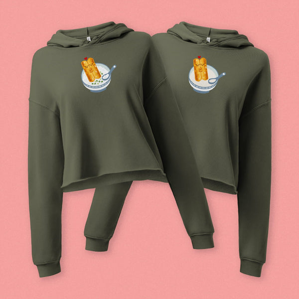 Youtiao (Fried Dough) Crop Hoodie - Ni De Mama Chinese - Inspired Clothing | Congee , Olive Green