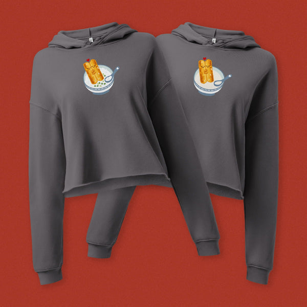 Youtiao (Fried Dough) Crop Hoodie - Ni De Mama Chinese - Inspired Clothing | Congee , Pewter Grey