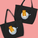 Load image into Gallery viewer, Youtiao (Fried Dough) Large Tote - Ni De Mama Chinese - Inspired Clothing | Congee , Black
