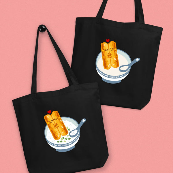 Youtiao (Fried Dough) Tote Bag - Ni De Mama Chinese - Inspired Clothing | Congee , Black