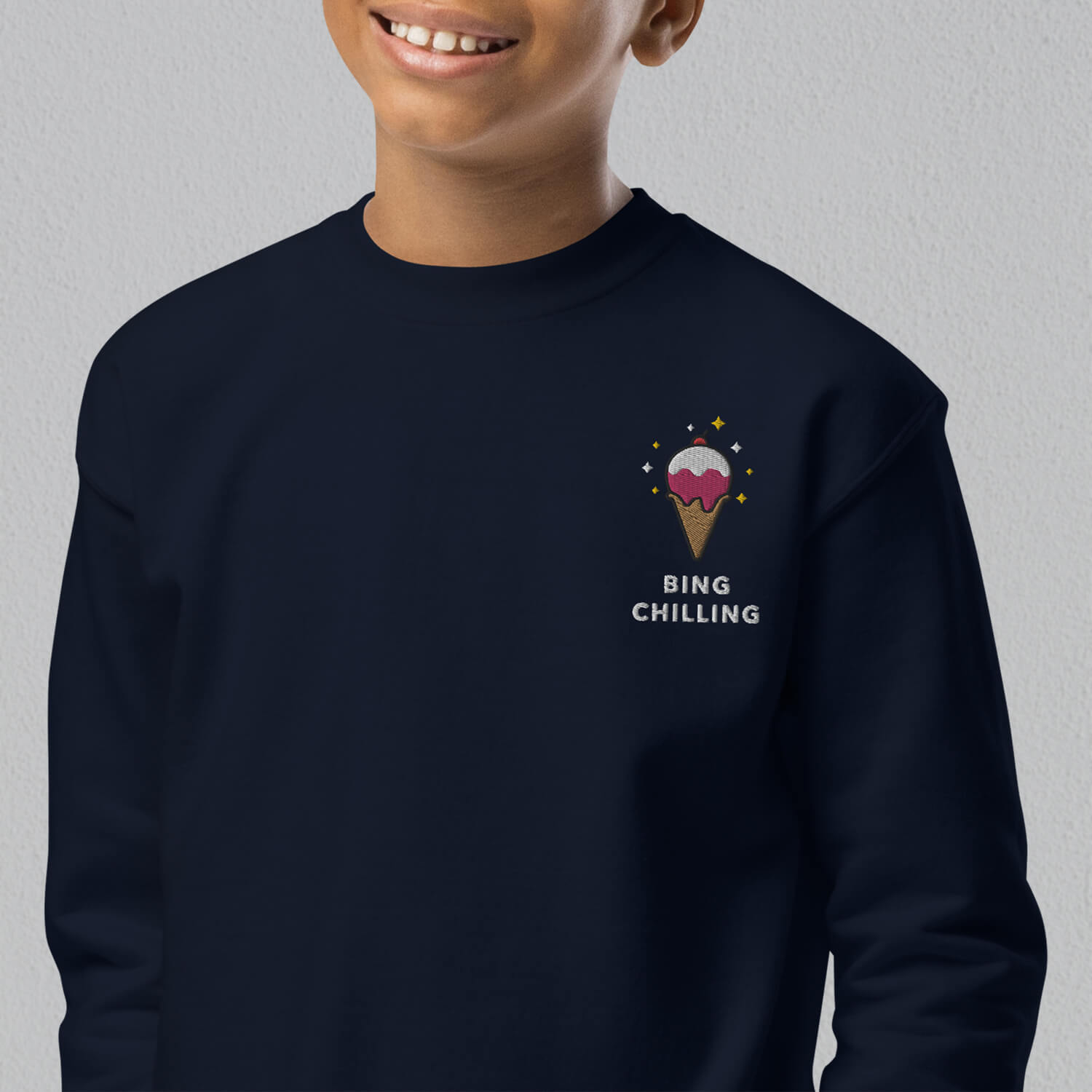 Bing Chilling Embroidered Kids Sweatshirt - Ni De Mama Chinese Clothing