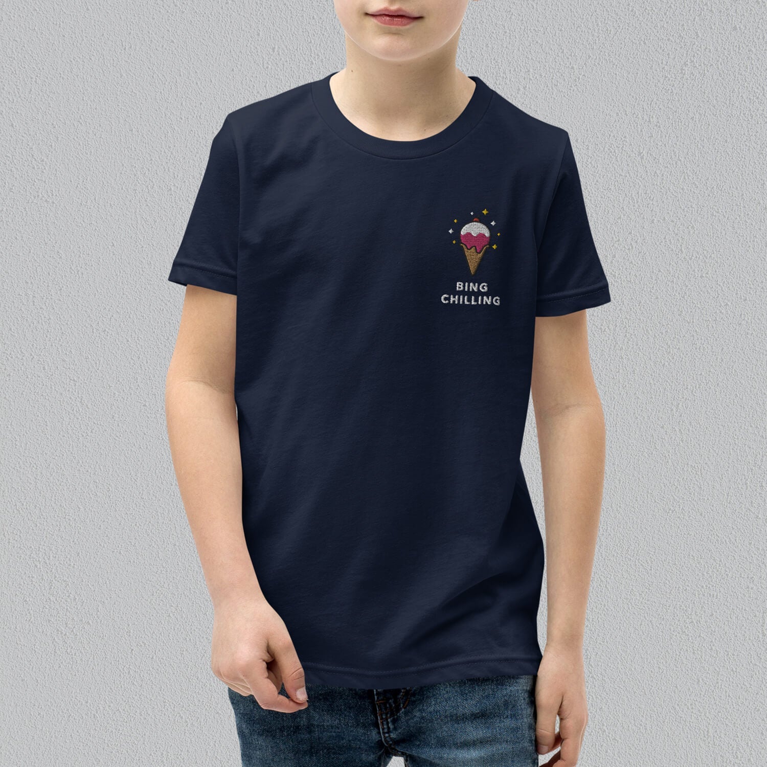 Bing Chilling Embroidered Kids T-Shirt - Ni De Mama Chinese Clothing