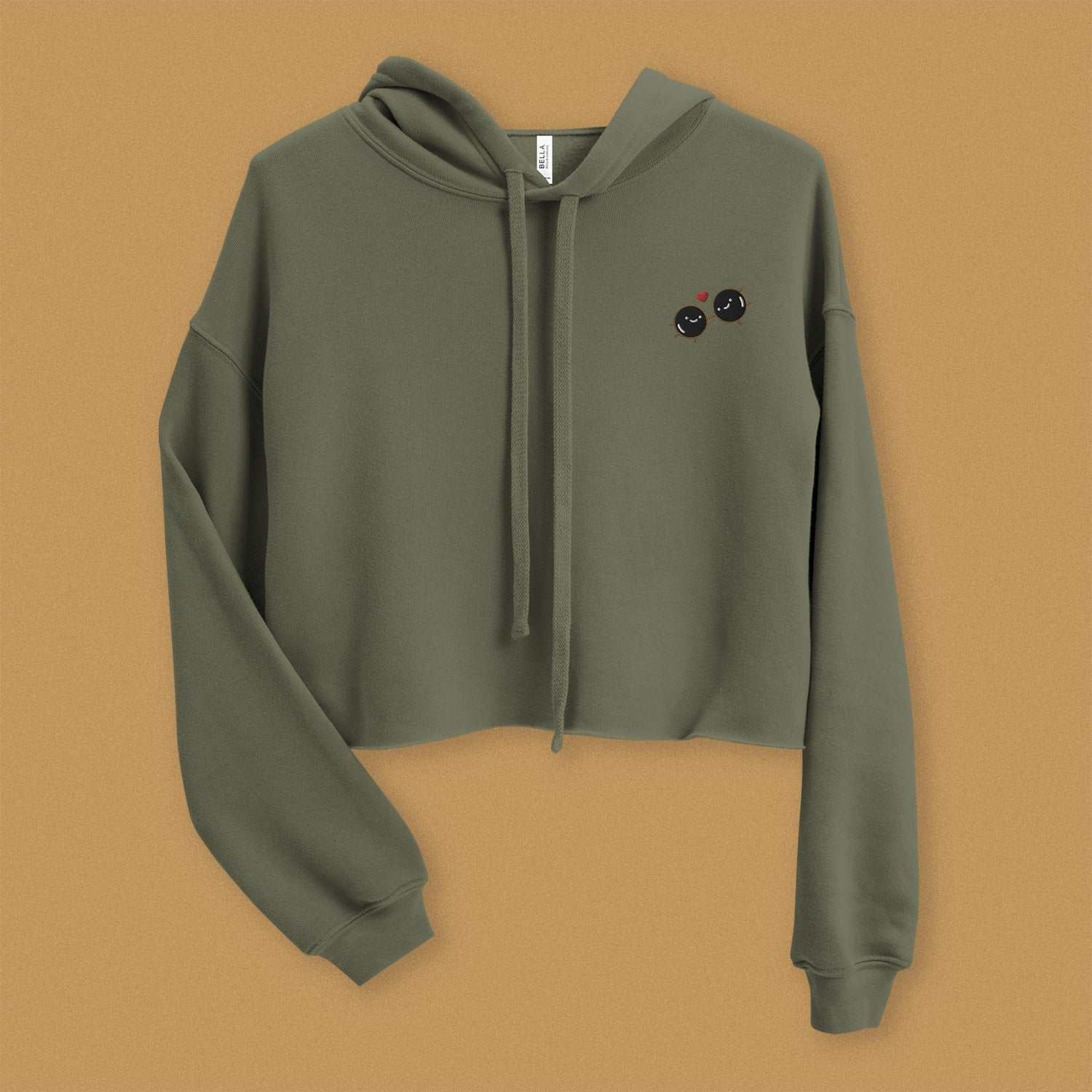 Boba Besteas Embroidered Crop Hoodie - Limited Valentine's Edition - Ni De Mama Chinese - Inspired Clothing | Olive Green , S