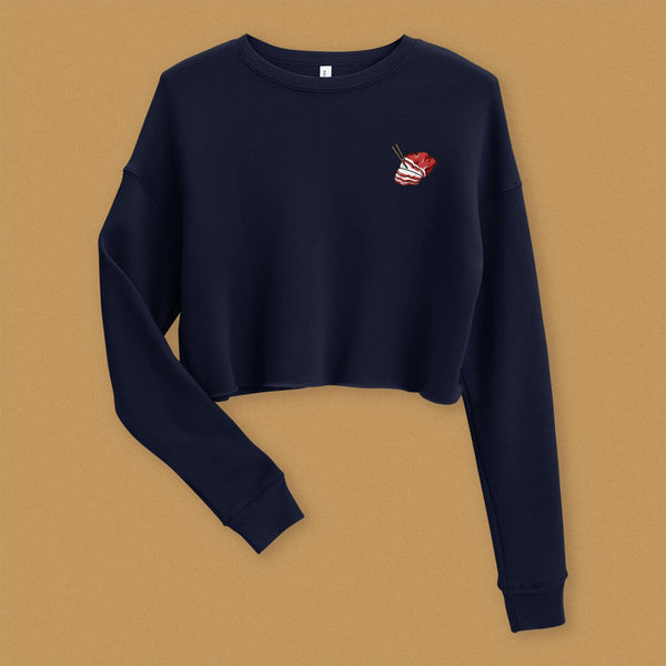 Char Siu Embroidered Crop Sweatshirt - Ni De Mama Chinese - Inspired Clothing | Navy Blue , S