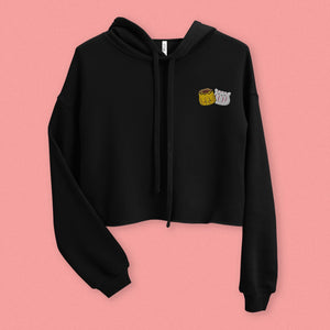 Dim Sum Embroidered Crop Hoodie - Limited Valentine's Edition - Ni De Mama Chinese - Inspired Clothing | Black , S