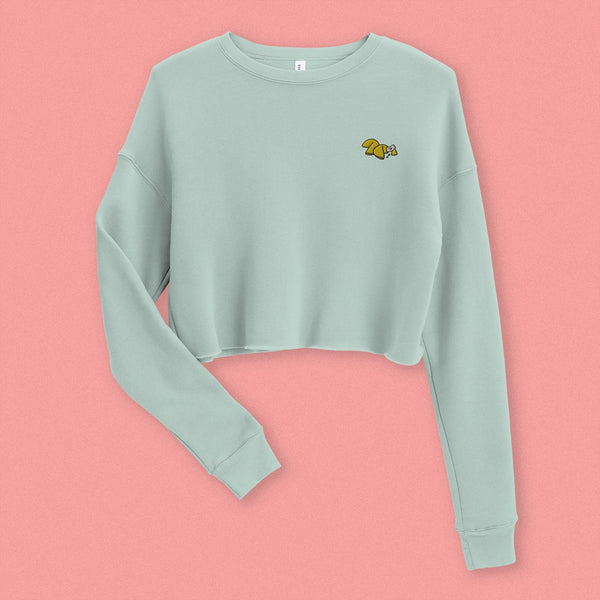 Fortune Cookie Embroidered Crop Sweatshirt - Ni De Mama Chinese - Inspired Clothing | Soft Teal , S
