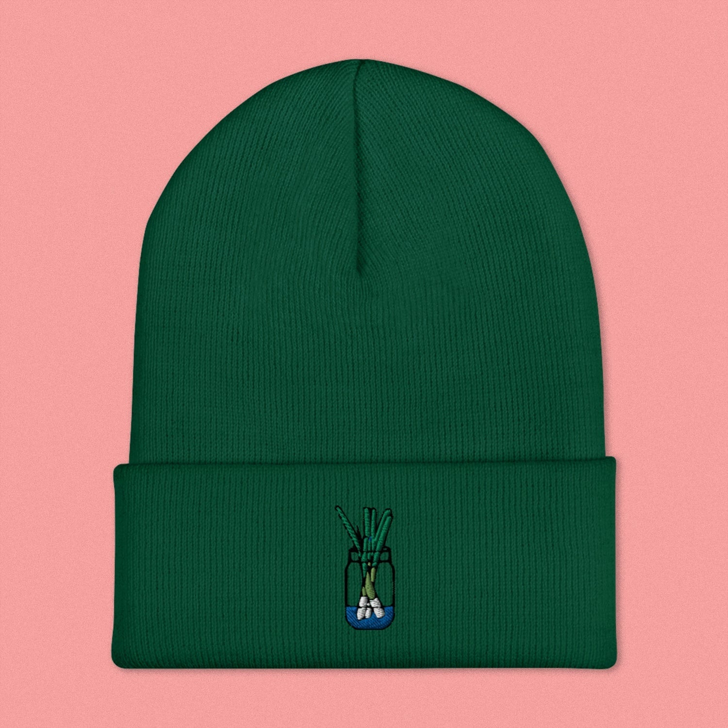 Green Onion Embroidered Beanie - Ni De Mama Chinese Clothing