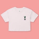 Load image into Gallery viewer, Green Onion Embroidered Crop T-Shirt - Ni De Mama Chinese Clothing
