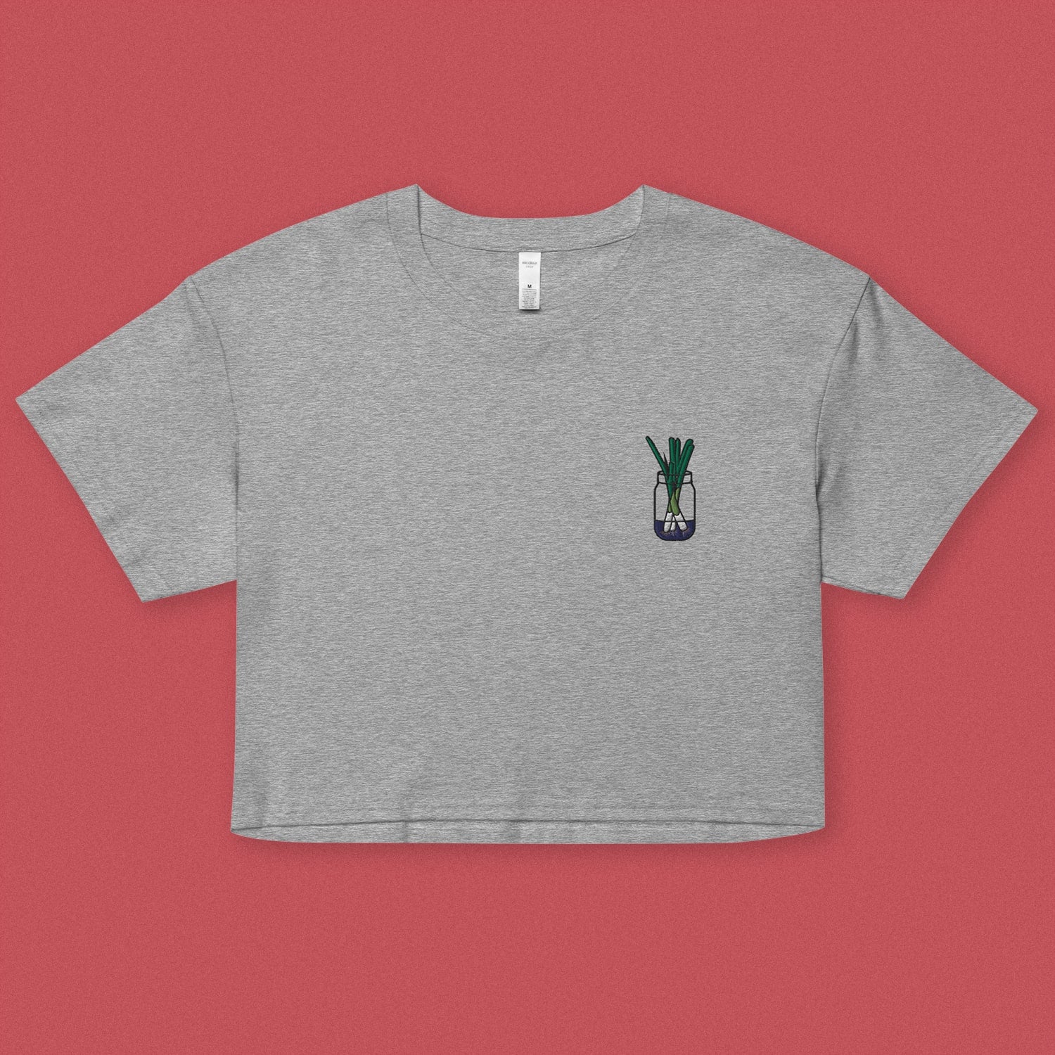 Green Onion Embroidered Crop T-Shirt - Ni De Mama Chinese Clothing