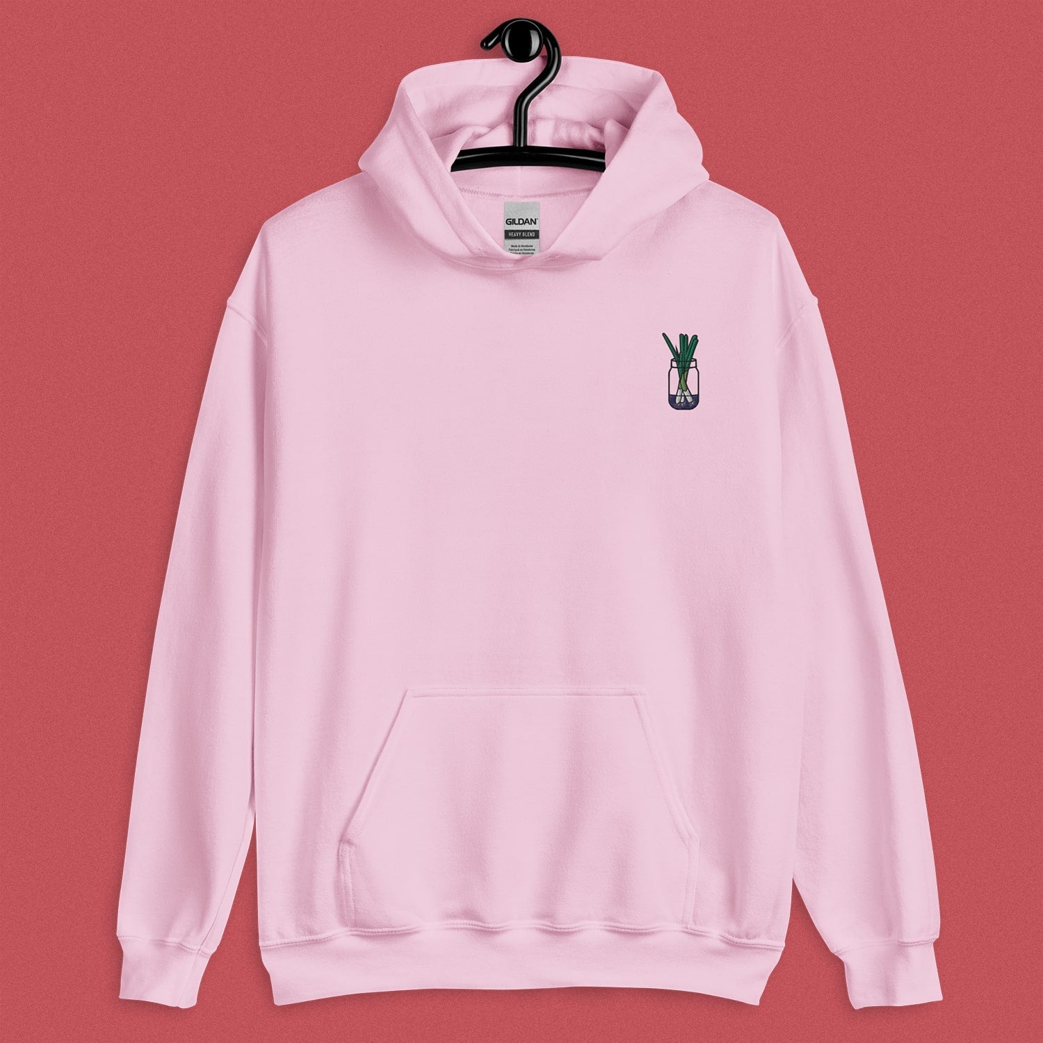 Green Onion Embroidered Hoodie - Ni De Mama Chinese - Inspired Clothing | Soft Pink , S