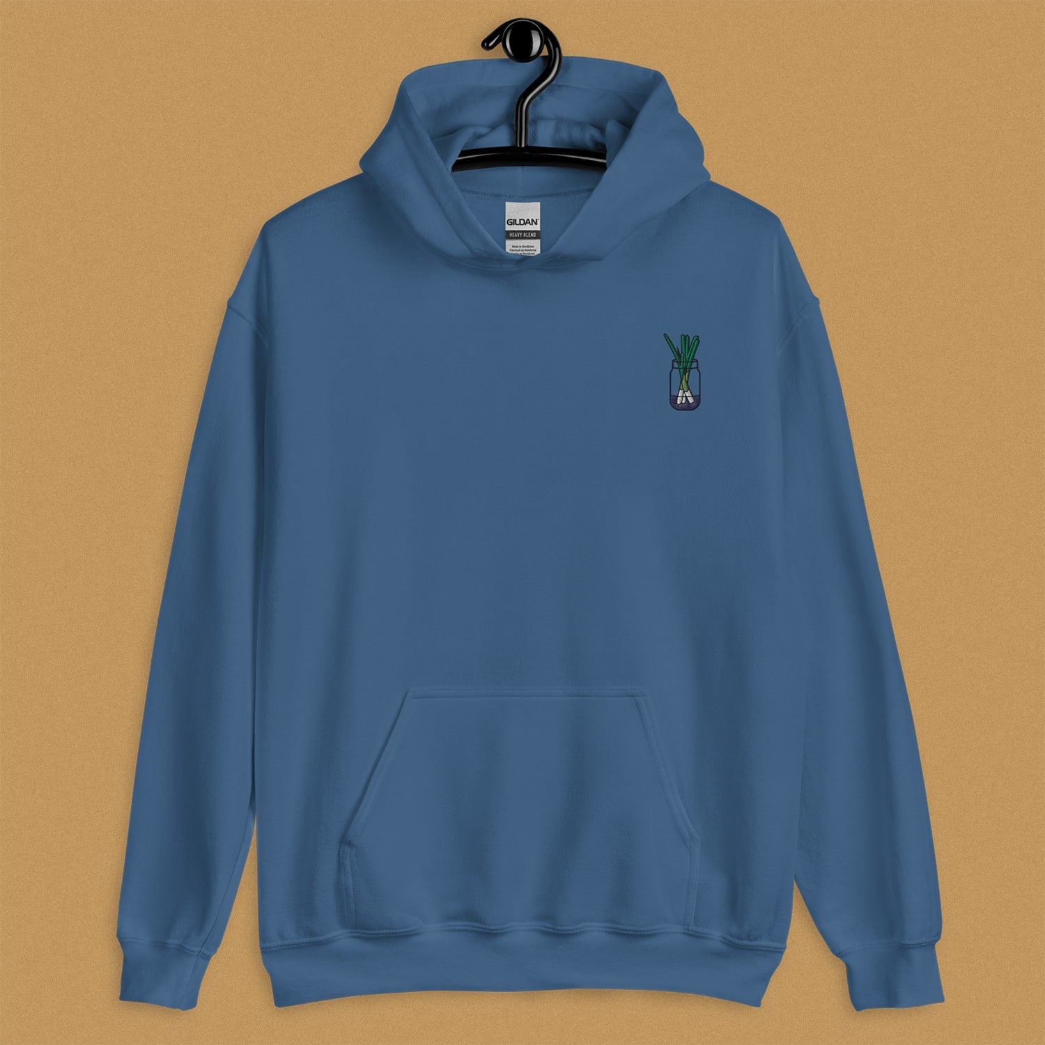 Green Onion Embroidered Hoodie - Ni De Mama Chinese - Inspired Clothing | Steel Blue , S