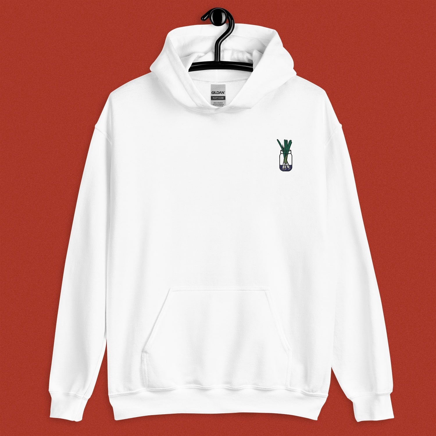 Green Onion Embroidered Hoodie - Ni De Mama Chinese - Inspired Clothing | White , S
