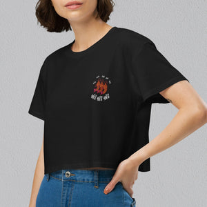 Ha Ha Ha (Shrimp) Embroidered Crop T-Shirt - Ni De Mama Chinese Clothing