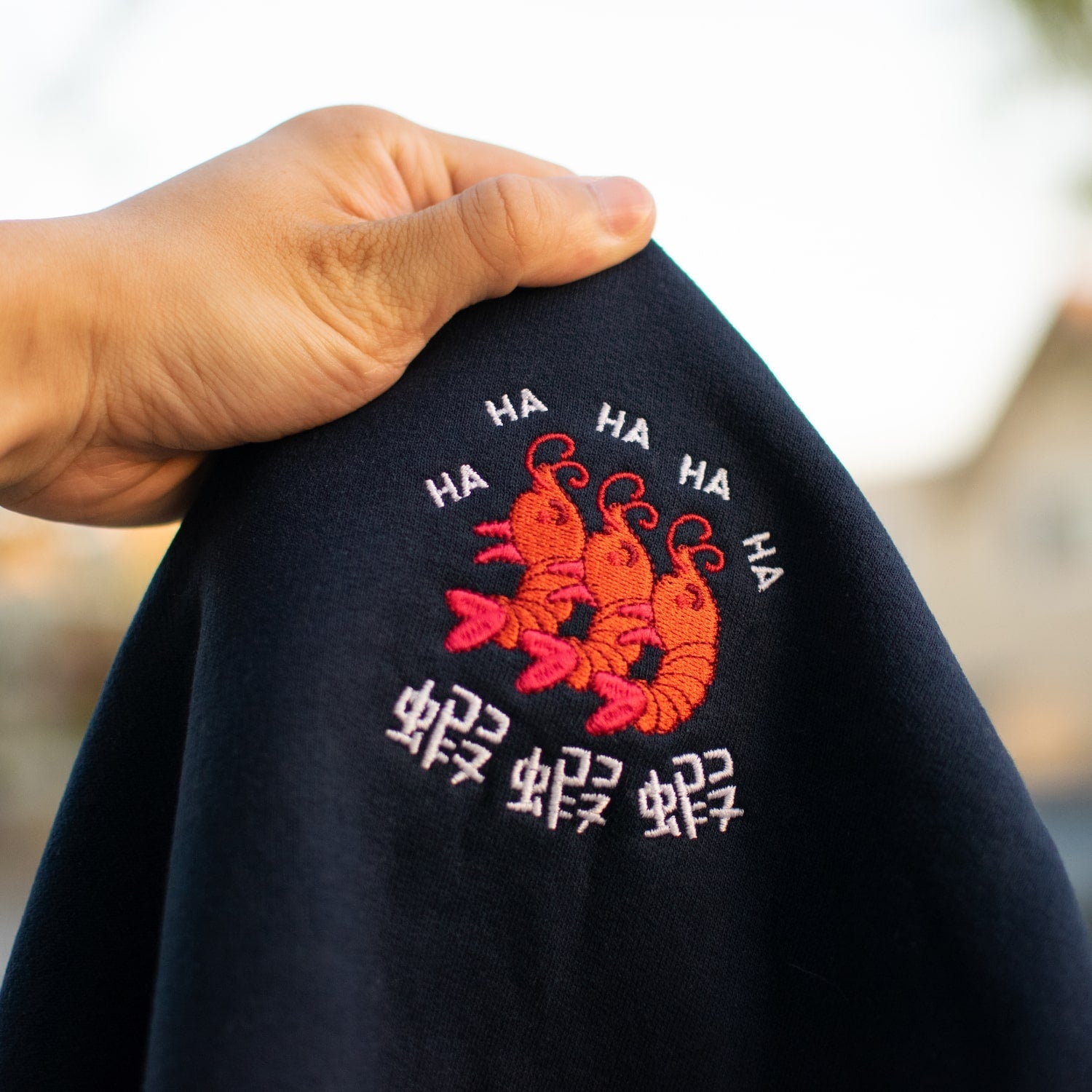 Ha Ha Ha (Shrimp) Embroidered Sweatshirt - Ni De Mama Chinese Clothing