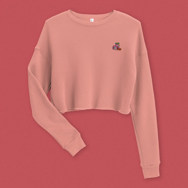 Haw Flakes Embroidered Crop Sweatshirt - Ni De Mama Chinese - Inspired Clothing | Mauve , S