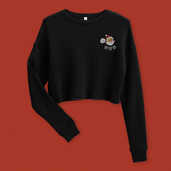 Ho Ho Ho Embroidered Crop Sweatshirt - Ni De Mama Chinese - Inspired Clothing | Black , S