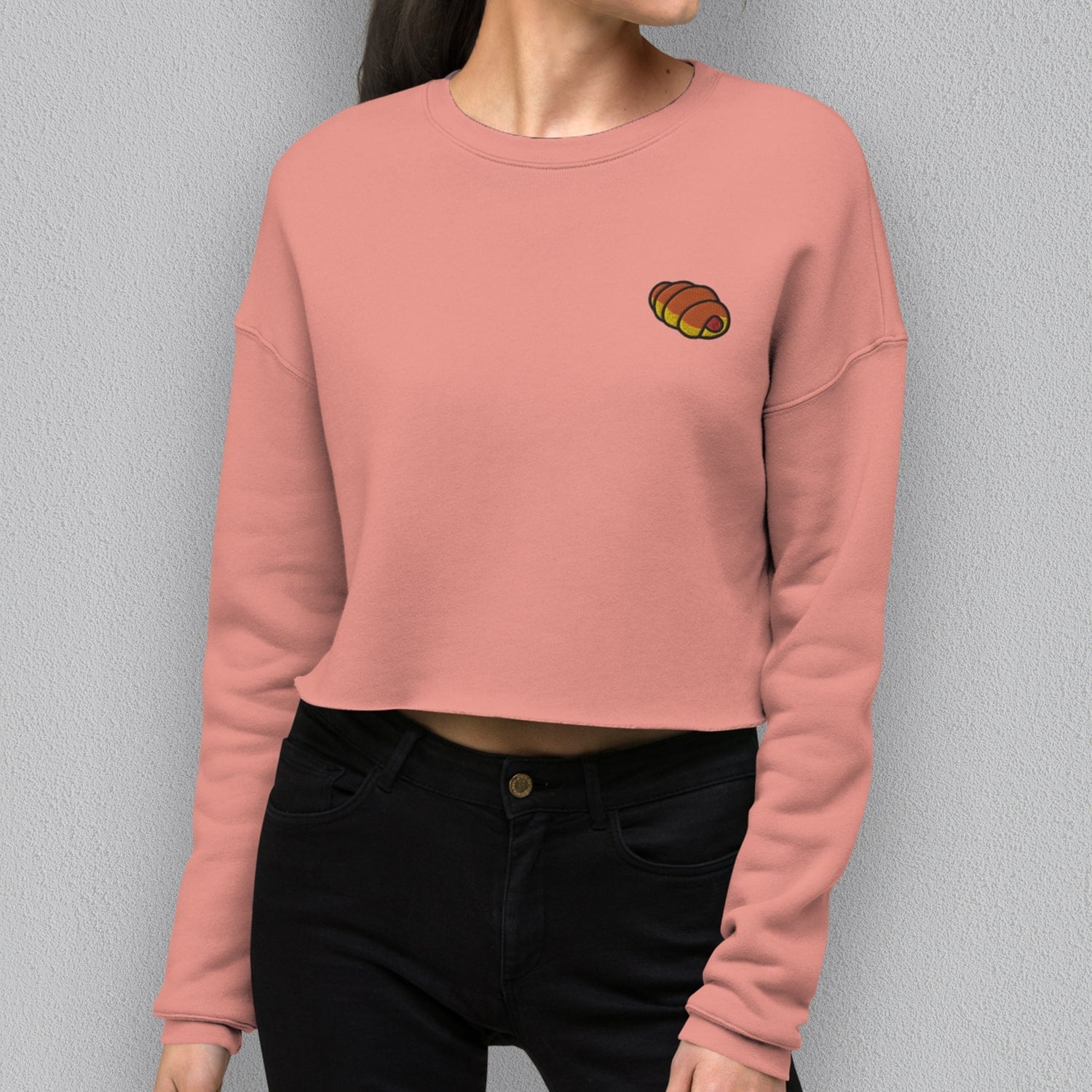 Hot Dog Bun Embroidered Crop Sweatshirt - Ni De Mama Chinese Clothing