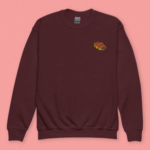 Hot Dog Bun Embroidered Kids Sweatshirt - Ni De Mama Chinese - Inspired Clothing | Maroon , XS