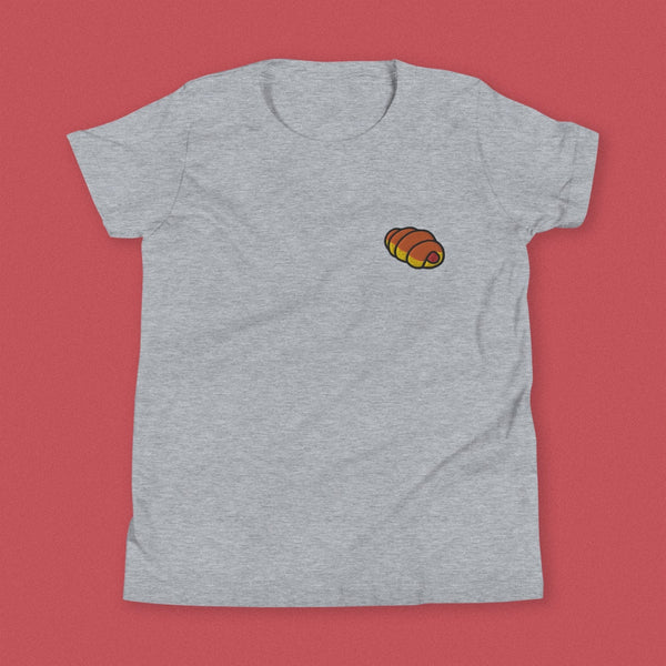 Hot Dog Bun Embroidered Kids T-Shirt - Ni De Mama Chinese - Inspired Clothing | Heather Grey , S