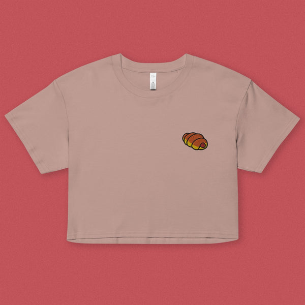 Hot Dog Embroidered Crop T-Shirt - Ni De Mama Chinese - Inspired Clothing | Dusty Mauve , XS