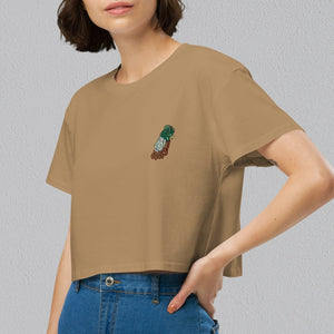 Jadeite Cabbage (Bok Choy) Embroidered Crop T-Shirt - Ni De Mama Chinese Clothing