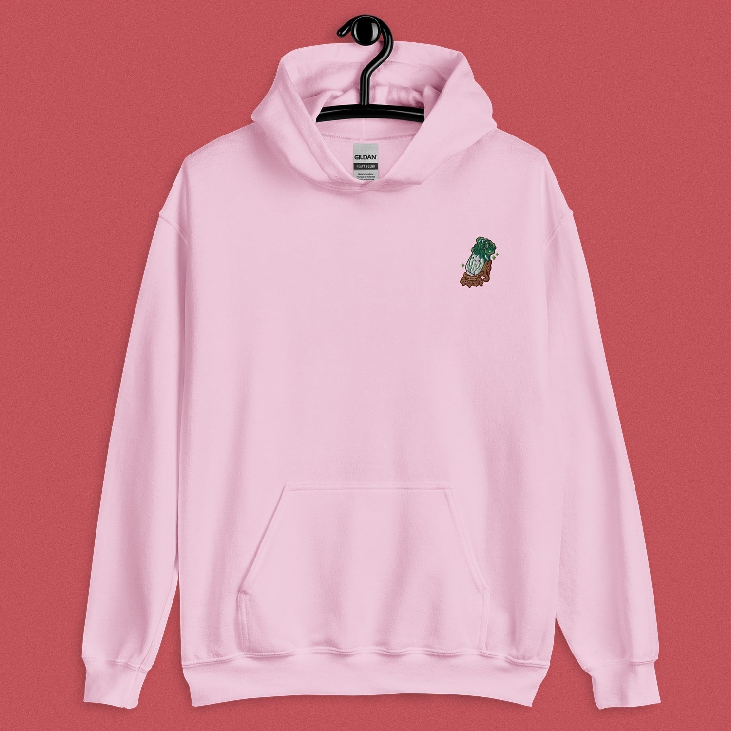 Jadeite Cabbage (Bok Choy) Embroidered Hoodie - Ni De Mama Chinese - Inspired Clothing | Soft Pink , S