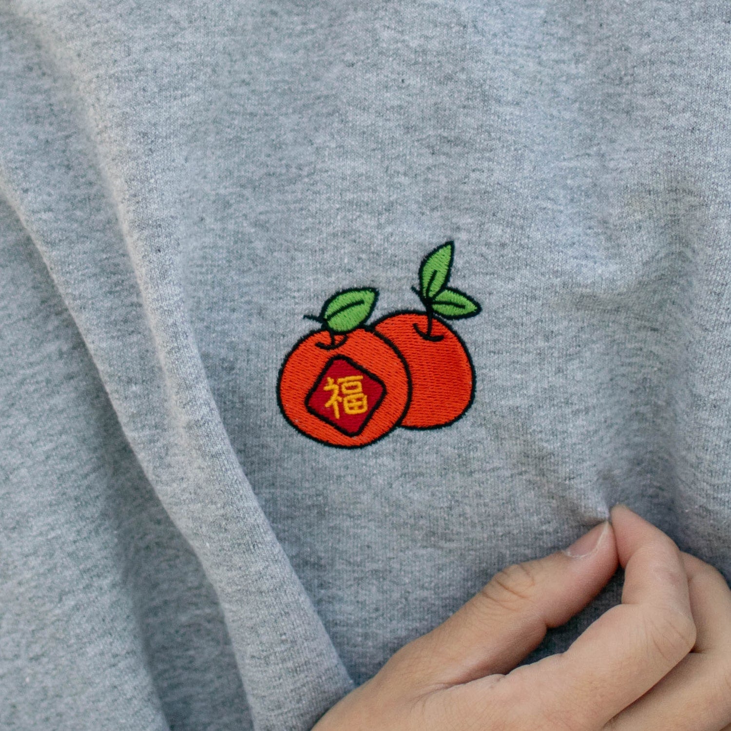 Mandarin Orange Embroidered Hoodie - Ni De Mama Chinese Clothing