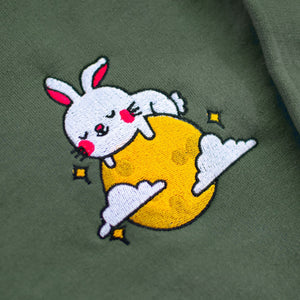 Moon Rabbit Embroidered Crop Hoodie - Ni De Mama Chinese Clothing