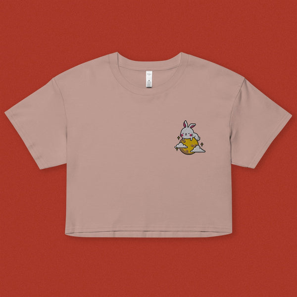 Moon Rabbit Embroidered Crop T-Shirt - Ni De Mama Chinese Clothing