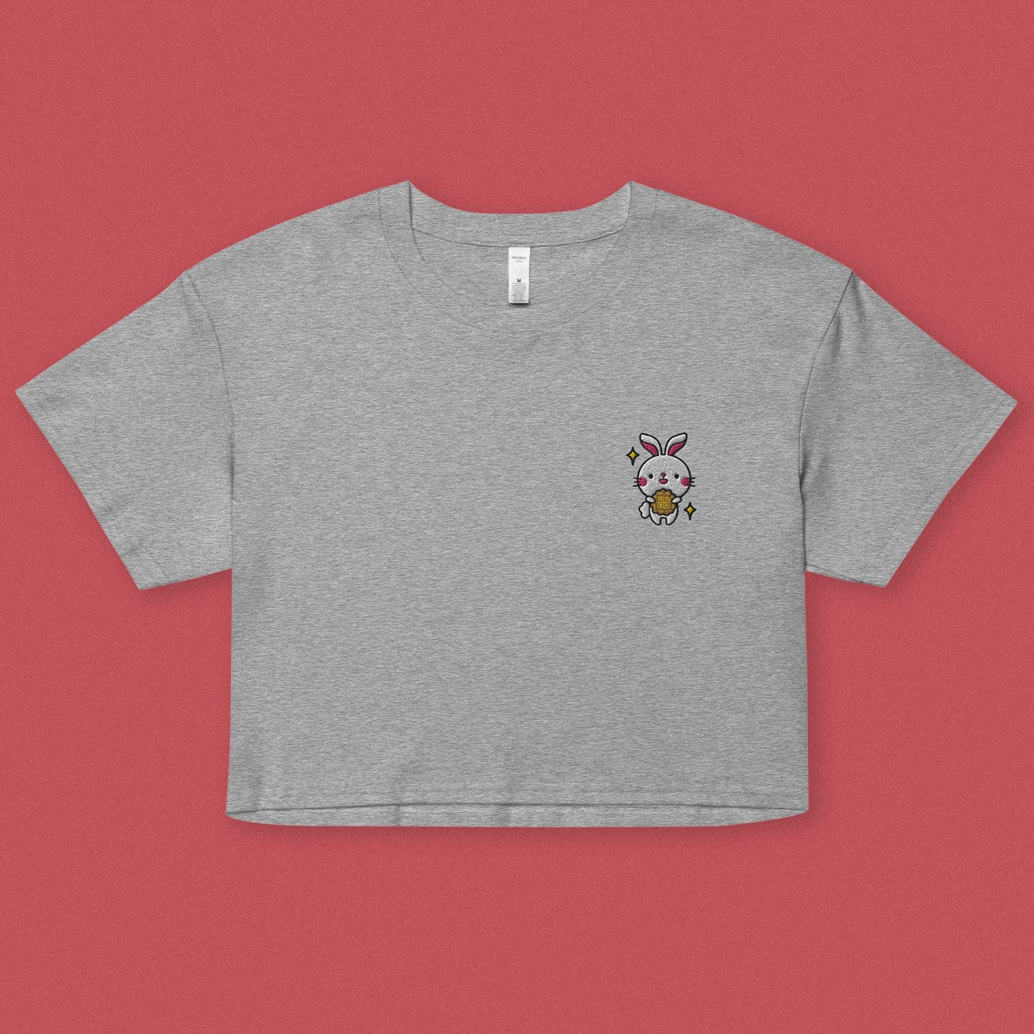 Mooncake Rabbit Embroidered Crop T-Shirt - Ni De Mama Chinese Clothing
