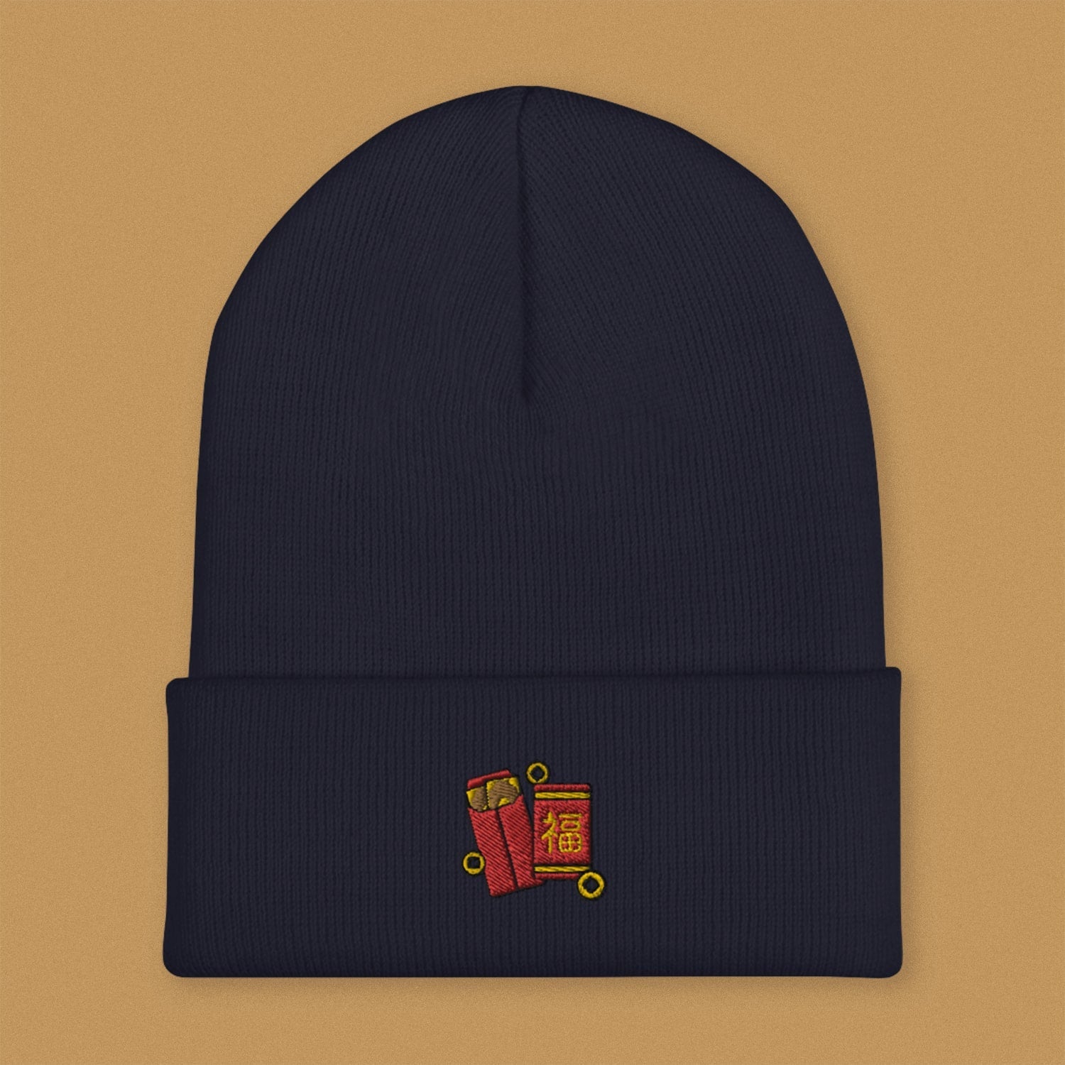 Red Envelope Embroidered Beanie - Ni De Mama Chinese - Inspired Clothing | Navy Blue ,