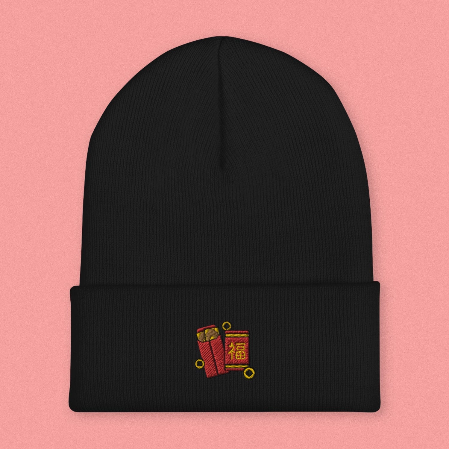 Red Envelope Embroidered Beanie - Ni De Mama Chinese - Inspired Clothing | Black ,