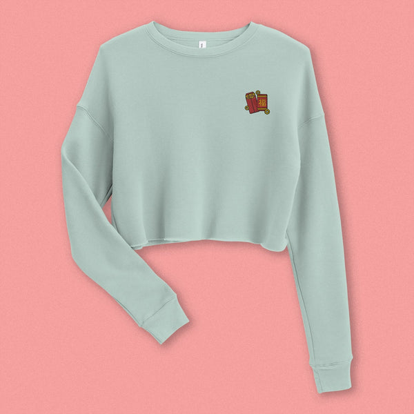 Red Envelope Embroidered Crop Sweatshirt - Ni De Mama Chinese - Inspired Clothing | Soft Teal , S
