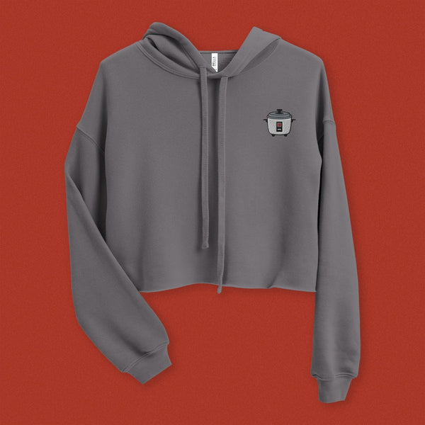Rice Cooker Embroidered Crop Hoodie - Ni De Mama Chinese - Inspired Clothing | Pewter Grey , S