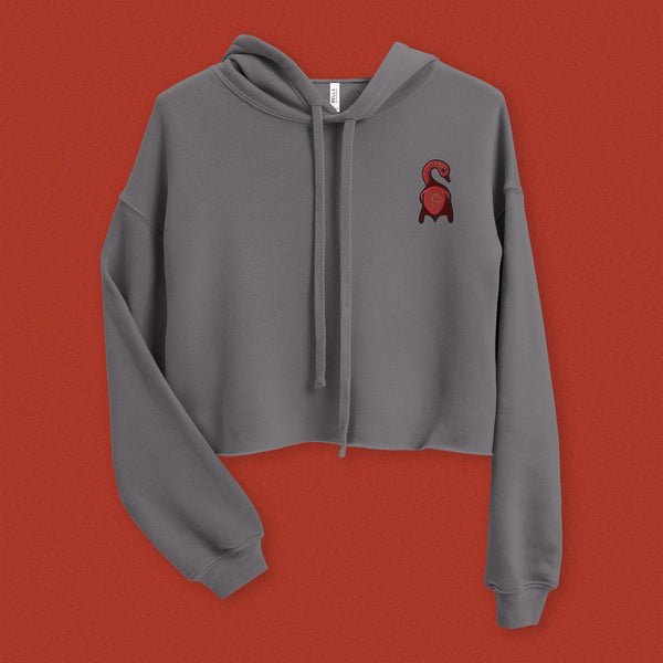 Roasted Duck Embroidered Crop Hoodie - Ni De Mama Chinese - Inspired Clothing | Pewter Grey , S