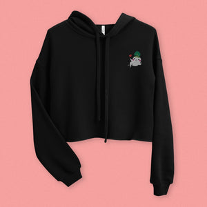 Seductive Daikon Radish Embroidered Crop Hoodie - Limited Valentine's Edition - Ni De Mama Chinese - Inspired Clothing | Black , S