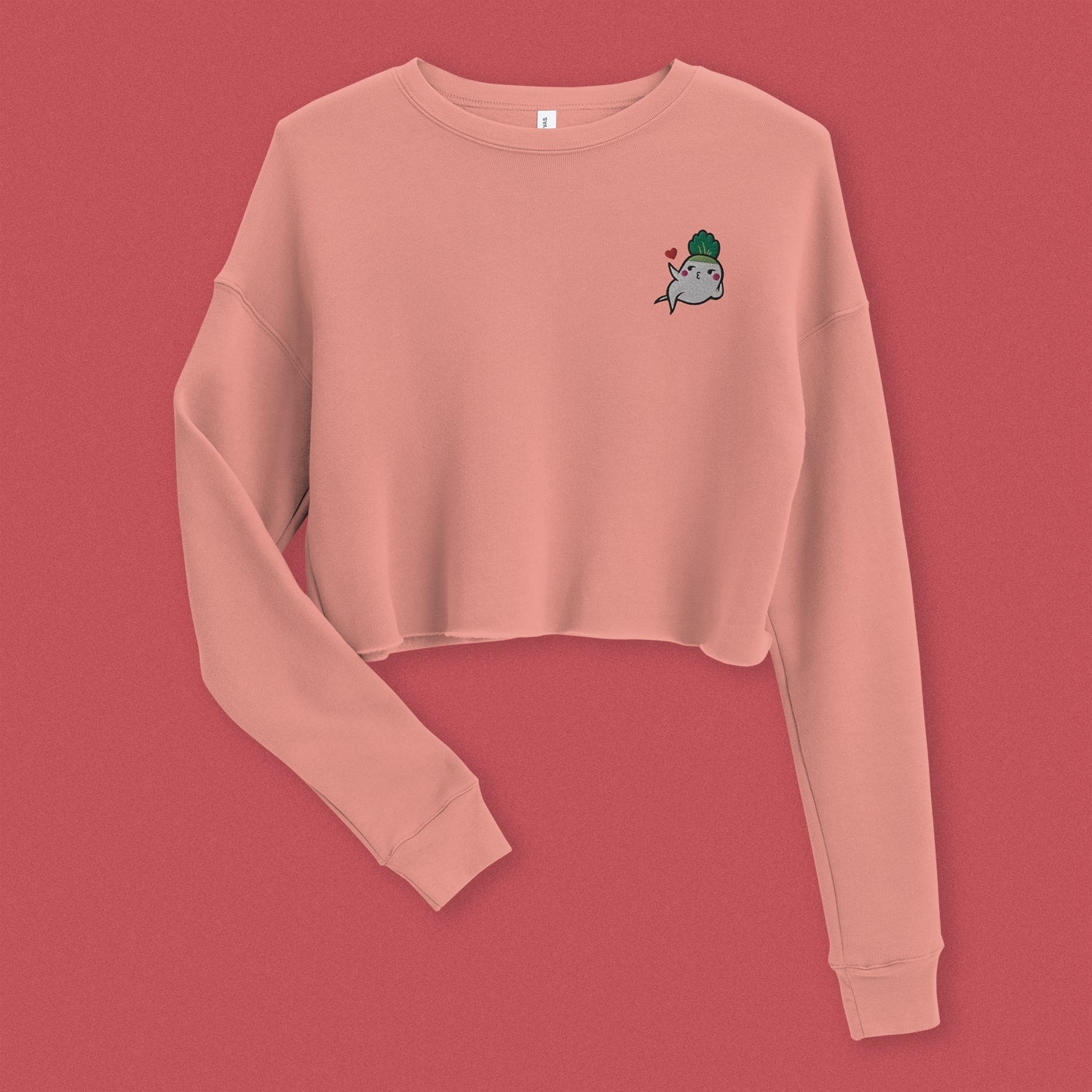 Seductive Daikon Radish Embroidered Crop Sweatshirt - Limited Valentine's Edition - Ni De Mama Chinese - Inspired Clothing | Mauve , S