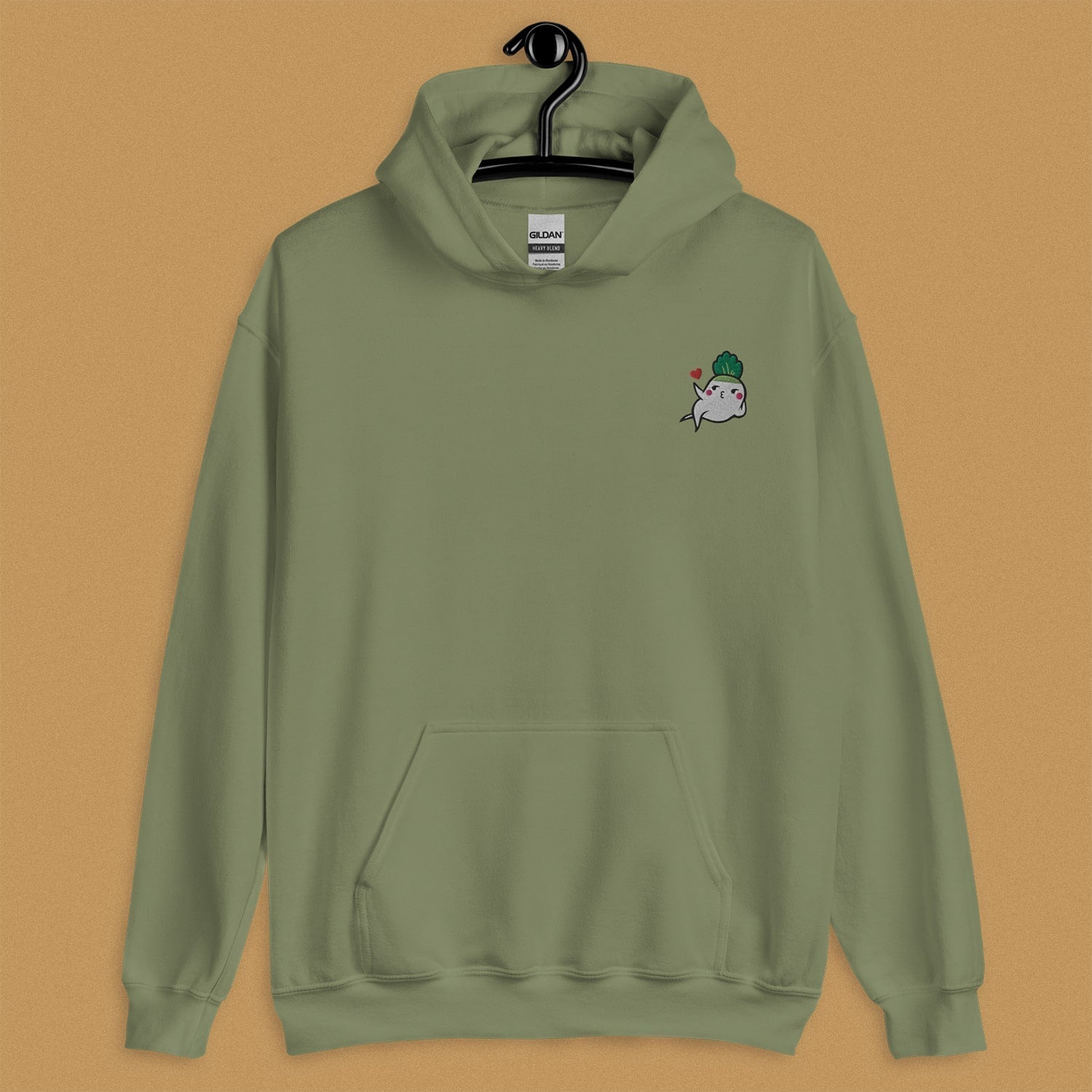 Seductive Daikon Radish Embroidered Hoodie - Limited Valentine's Edition - Ni De Mama Chinese - Inspired Clothing | Olive Green , S