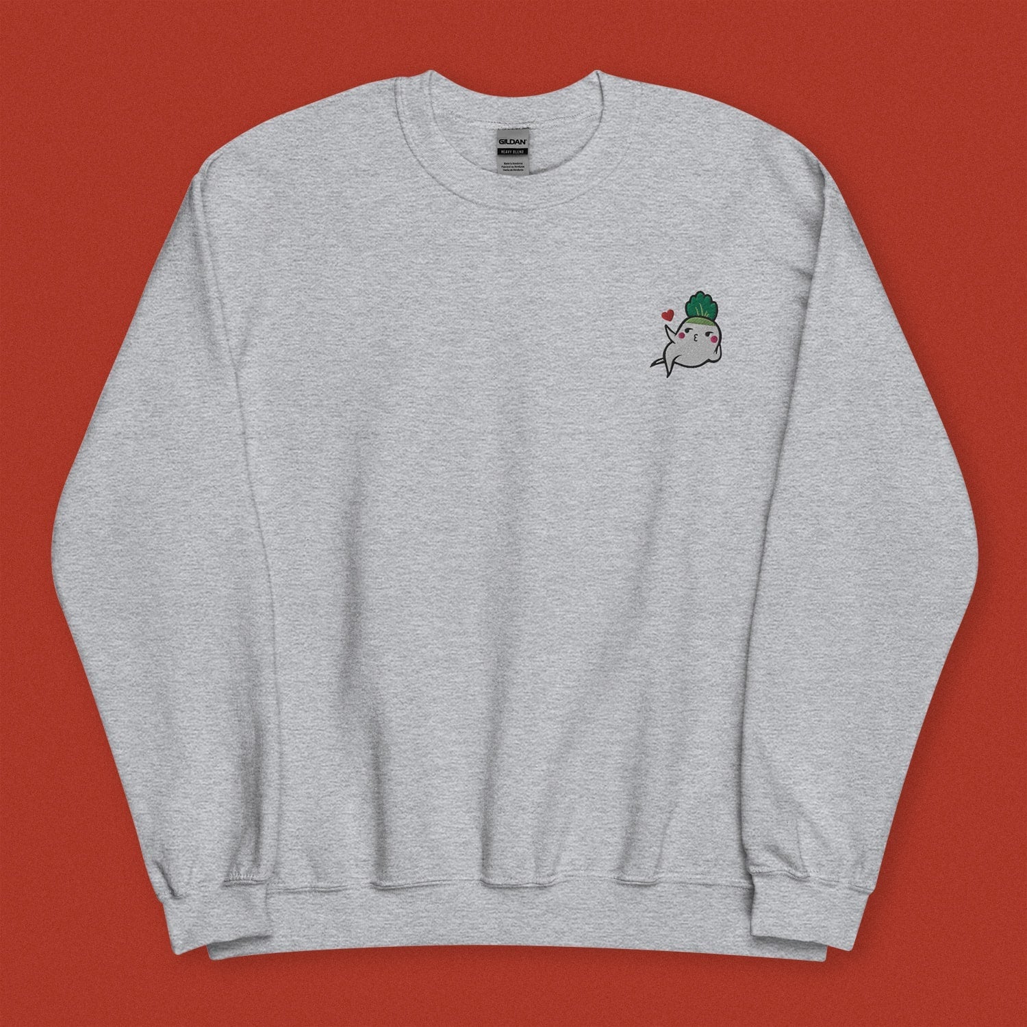 Seductive Daikon Radish Embroidered Sweatshirt - Limited Valentine's Version - Ni De Mama Chinese - Inspired Clothing | Heather Grey , S