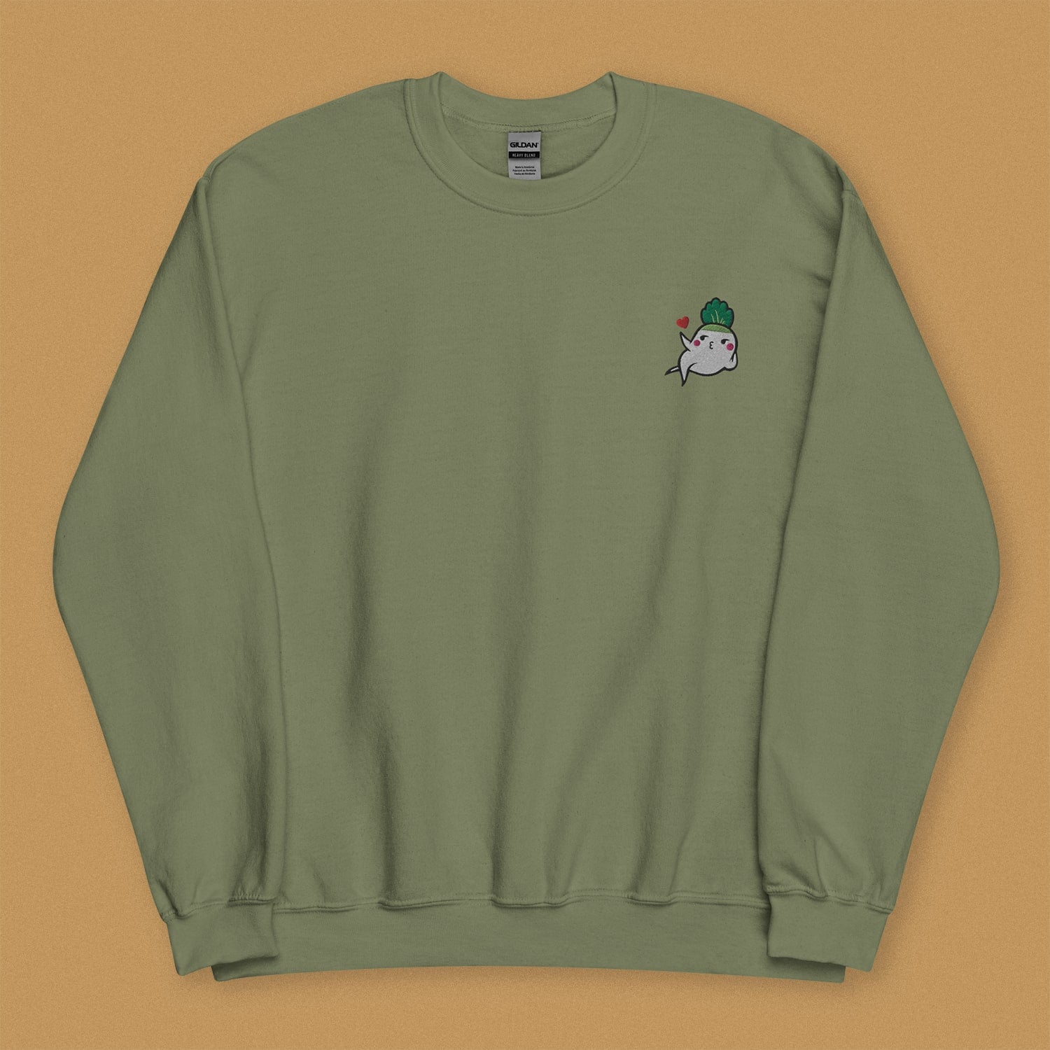 Seductive Daikon Radish Embroidered Sweatshirt - Limited Valentine's Version - Ni De Mama Chinese - Inspired Clothing | Olive Green , S