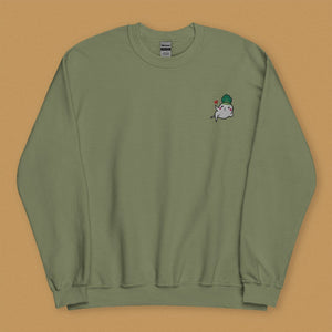 Seductive Daikon Radish Embroidered Sweatshirt - Limited Valentine's Version - Ni De Mama Chinese - Inspired Clothing | Olive Green , S