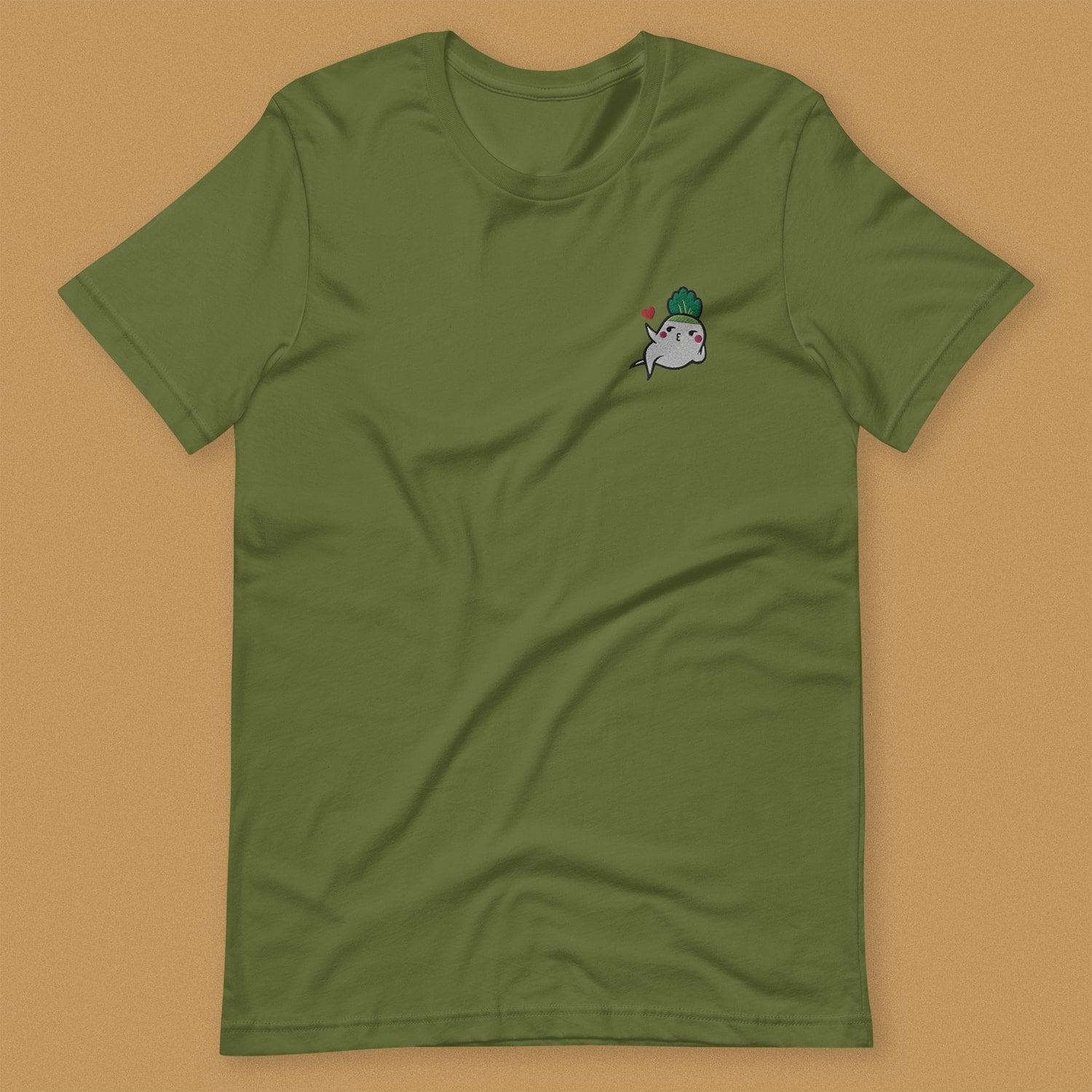 Seductive Daikon Radish Embroidered T-Shirt - Limited Valentine's Edition - Ni De Mama Chinese - Inspired Clothing | Olive Green , S