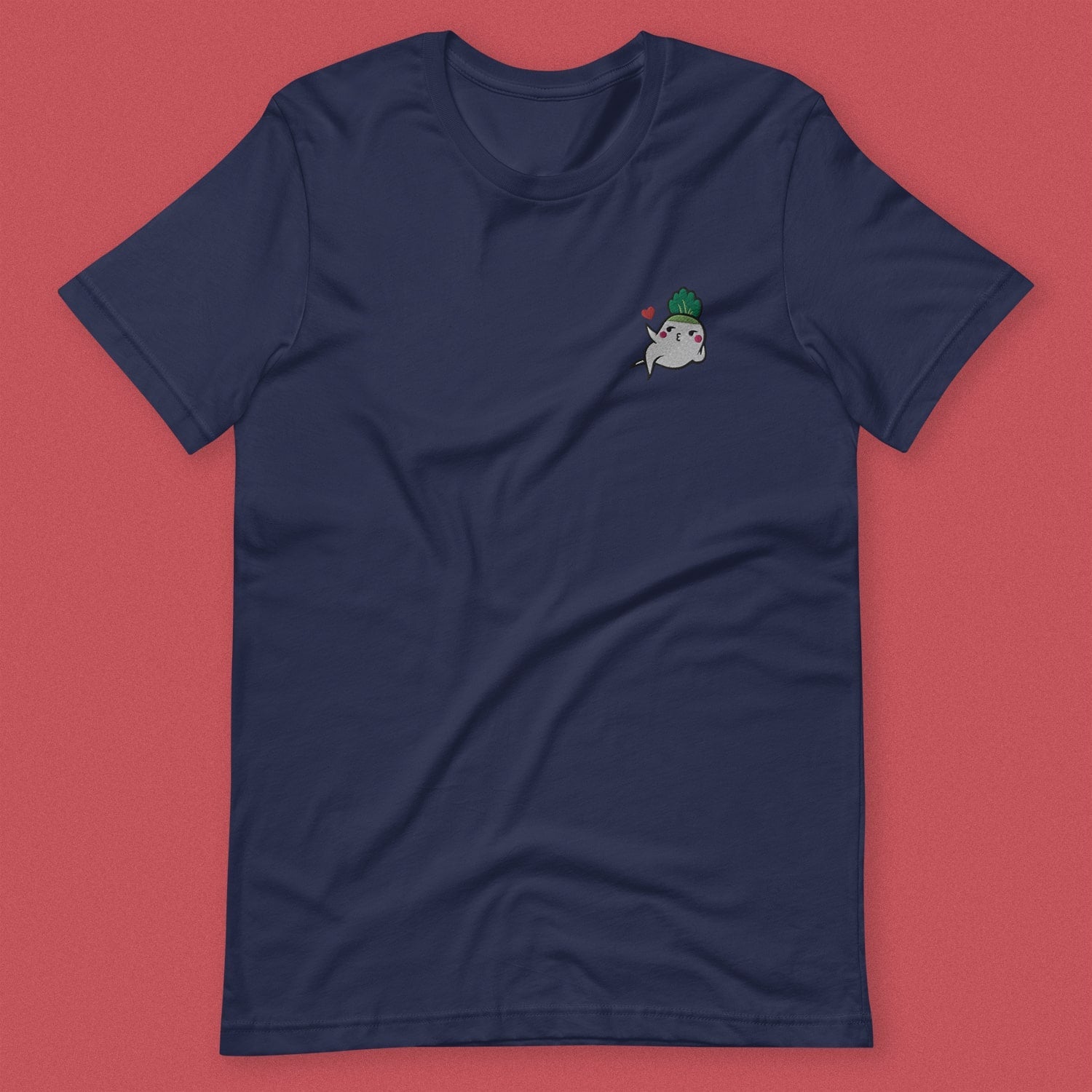 Seductive Daikon Radish Embroidered T-Shirt - Limited Valentine's Edition - Ni De Mama Chinese - Inspired Clothing | Navy Blue , XS