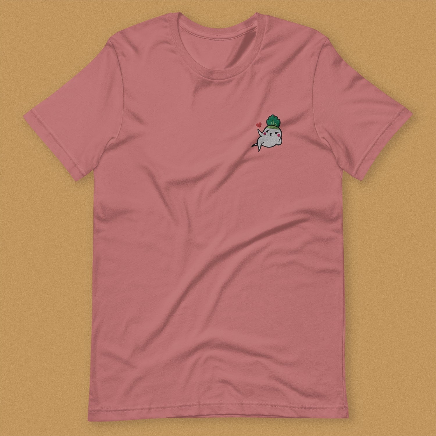 Seductive Daikon Radish Embroidered T-Shirt - Limited Valentine's Edition - Ni De Mama Chinese - Inspired Clothing | Mauve , S