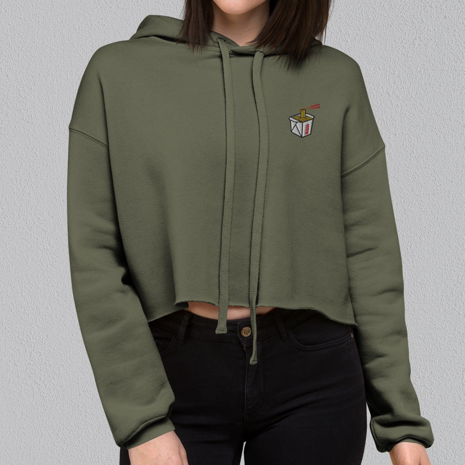 Takeout Box Embroidered Crop Hoodie - Ni De Mama Chinese Clothing