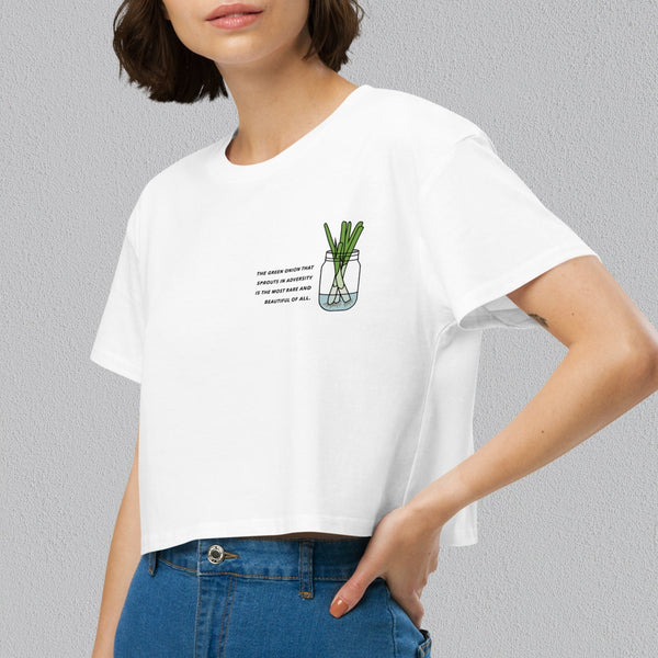 "The Green Onion That Sprouts" Crop T-Shirt - Ni De Mama Chinese Clothing